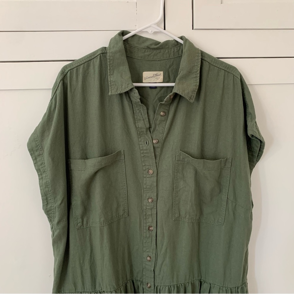 Universal Thread Green Pocket Button Down Midi Li… - image 3